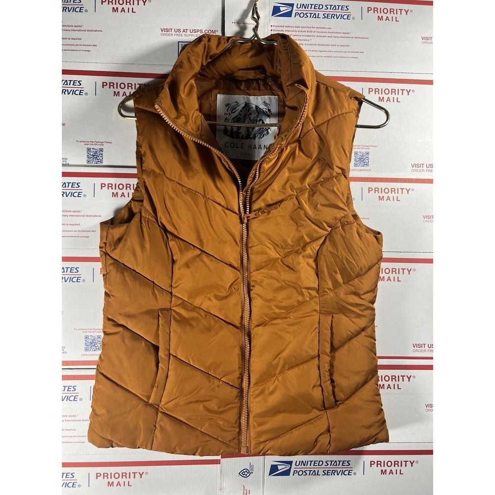Cole Haan‎ Signature Women's Xs Puffer Vest Orange Lined Fleece Pockets